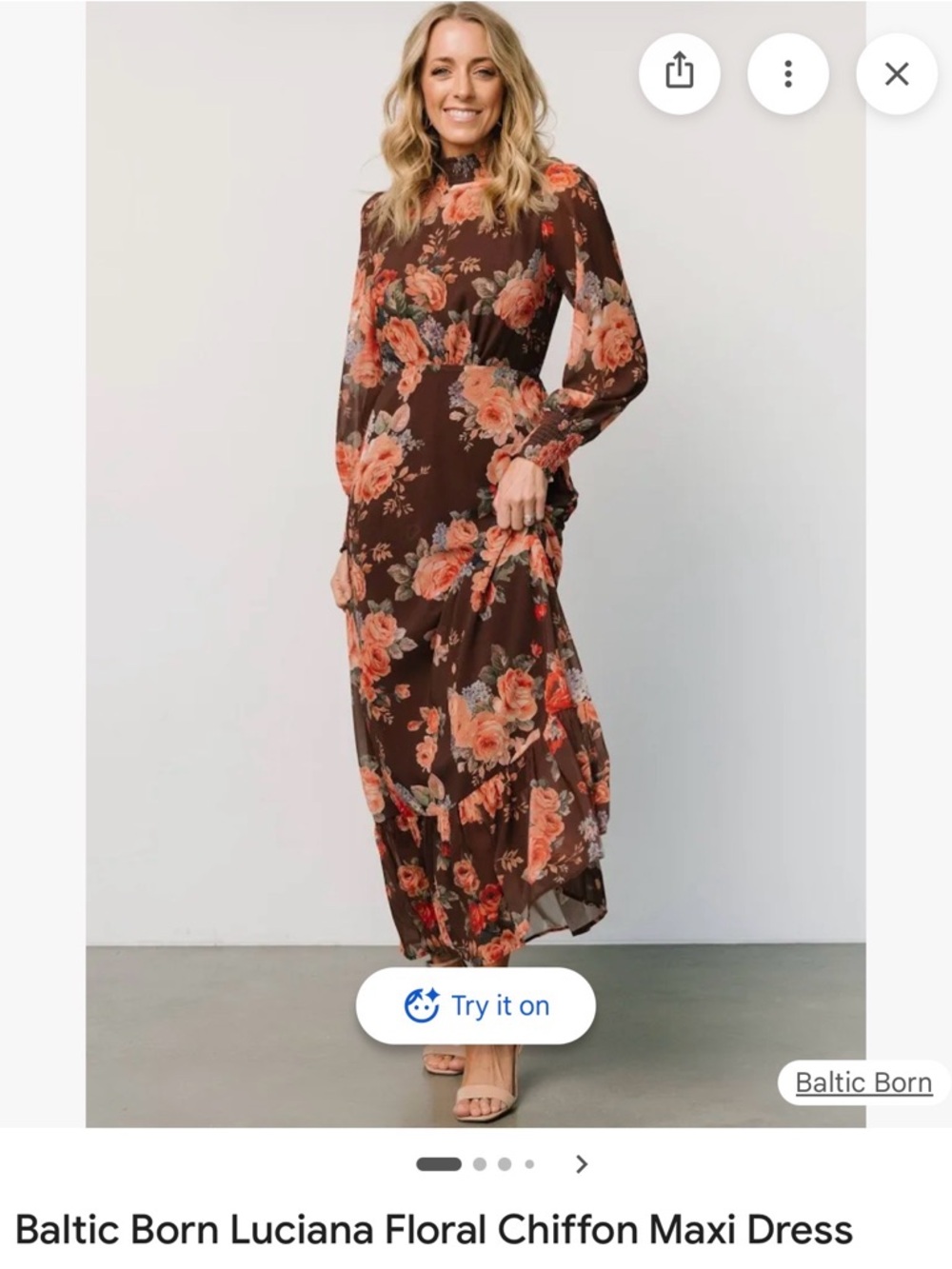 Baltic Born Brown Maxi Dress with Coral Floral Print